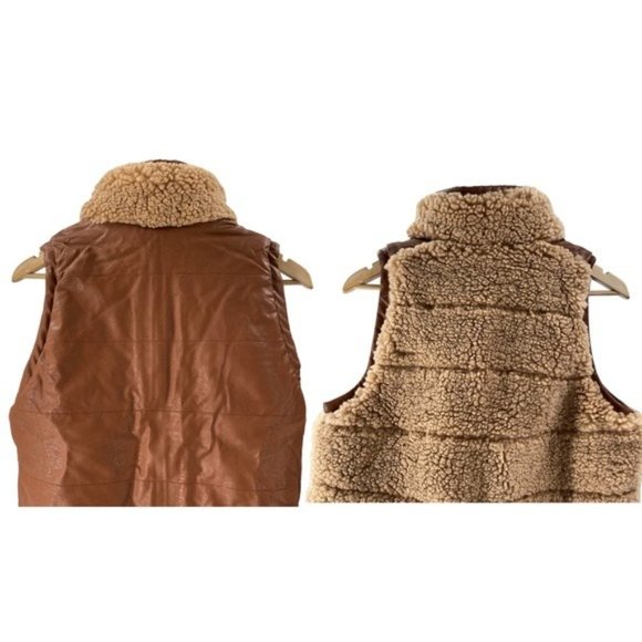 Tuckernuck NEW Reversible Brown Leather and Shearling Sherpa Beckham Vest Size L - Picture 9 of 10